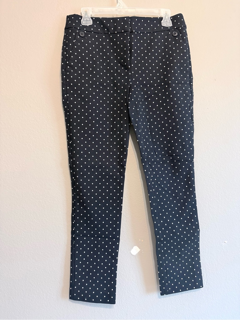LOFT Black Slim Cotton Polka Dot Pants